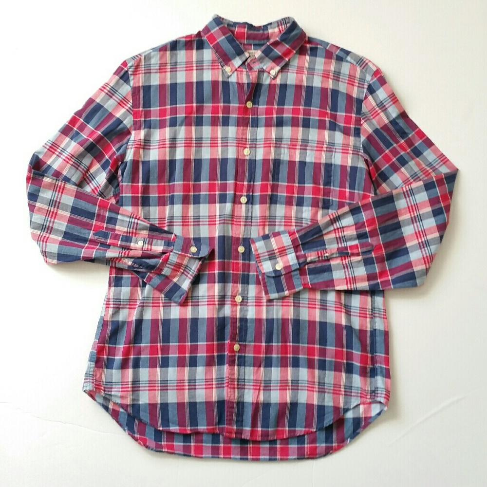 J Crew Blue Red Summer Plaid Shirt